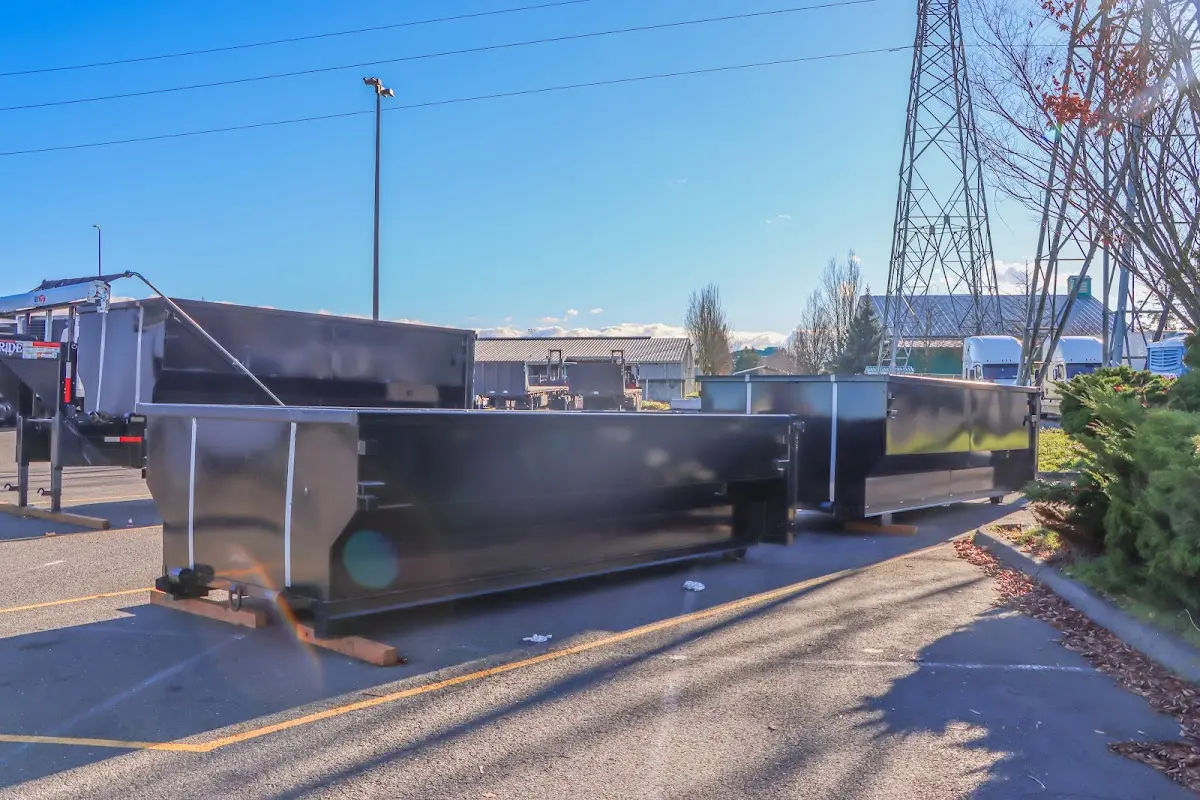 Roll-off dumpster ready for waste disposal at job site for 2 Yard Dumpster Rental in Fallston